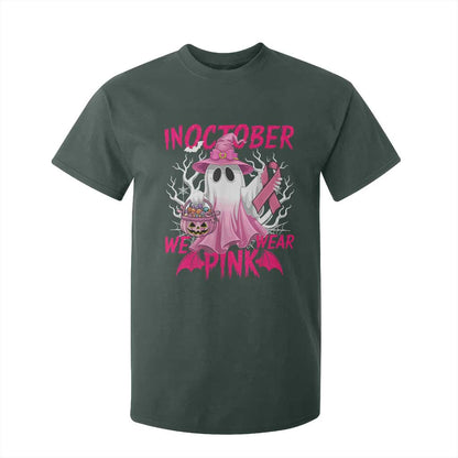 Breast Cancer Support T Shirt For Kid In October We Wear Pink Ghost