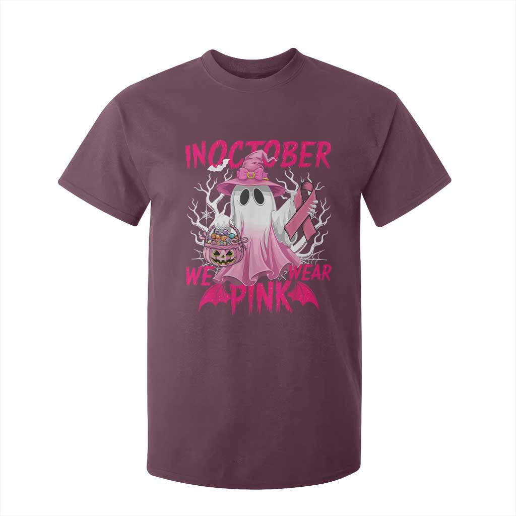 Breast Cancer Support T Shirt For Kid In October We Wear Pink Ghost
