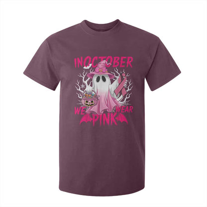 Breast Cancer Support T Shirt For Kid In October We Wear Pink Ghost