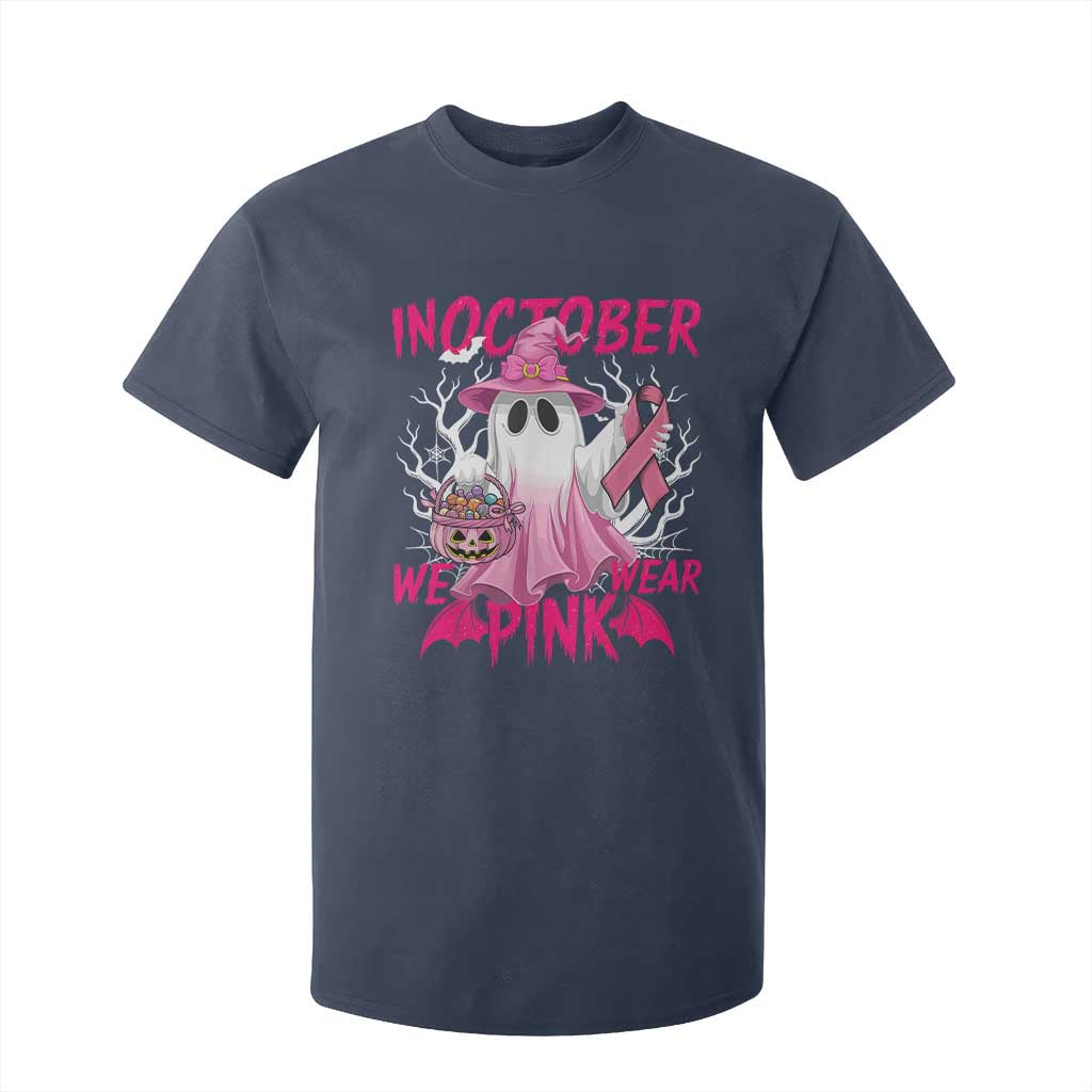 Breast Cancer Support T Shirt For Kid In October We Wear Pink Ghost