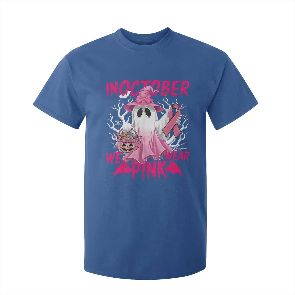 Breast Cancer Support T Shirt For Kid In October We Wear Pink Ghost