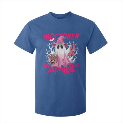Breast Cancer Support T Shirt For Kid In October We Wear Pink Ghost