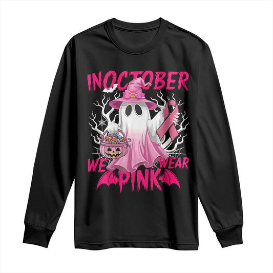 Breast Cancer Support Long Sleeve Shirt In October We Wear Pink Ghost