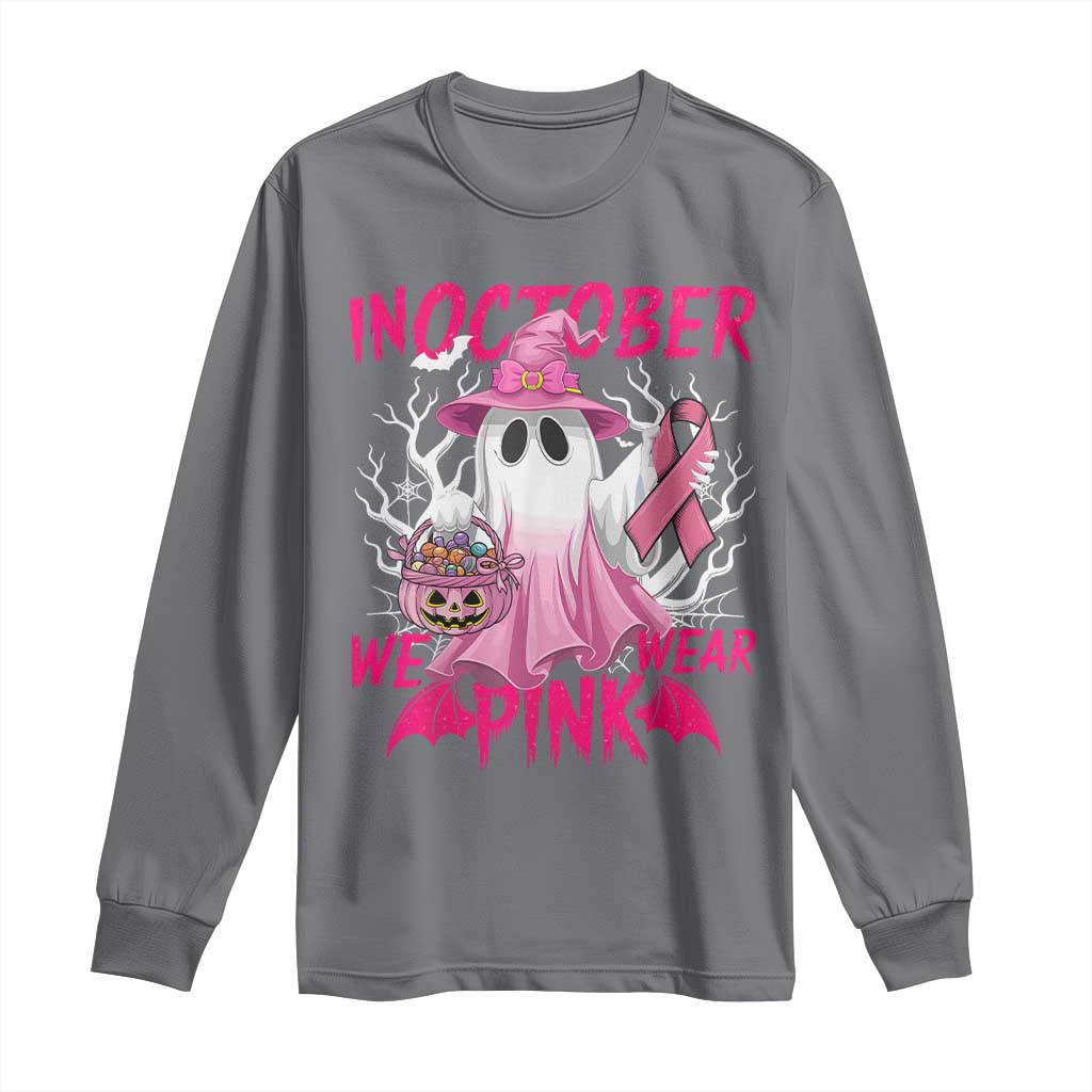 Breast Cancer Support Long Sleeve Shirt In October We Wear Pink Ghost