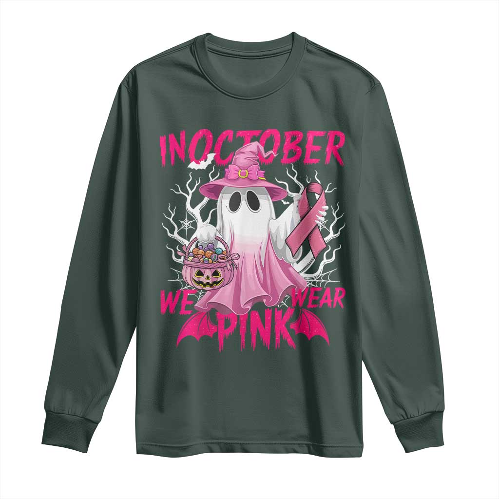 Breast Cancer Support Long Sleeve Shirt In October We Wear Pink Ghost