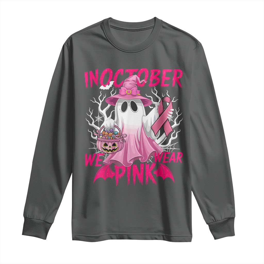 Breast Cancer Support Long Sleeve Shirt In October We Wear Pink Ghost
