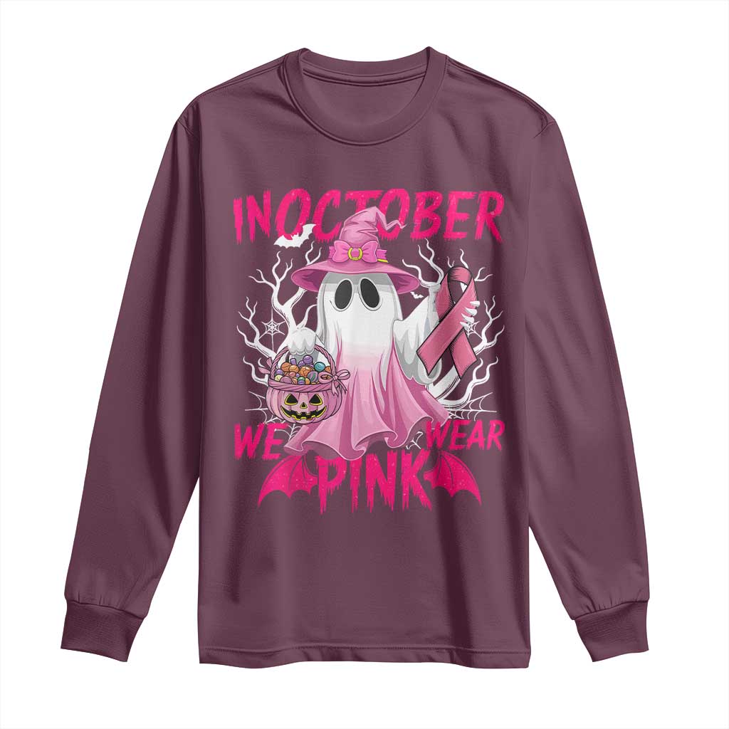 Breast Cancer Support Long Sleeve Shirt In October We Wear Pink Ghost