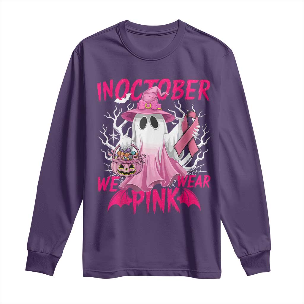 Breast Cancer Support Long Sleeve Shirt In October We Wear Pink Ghost