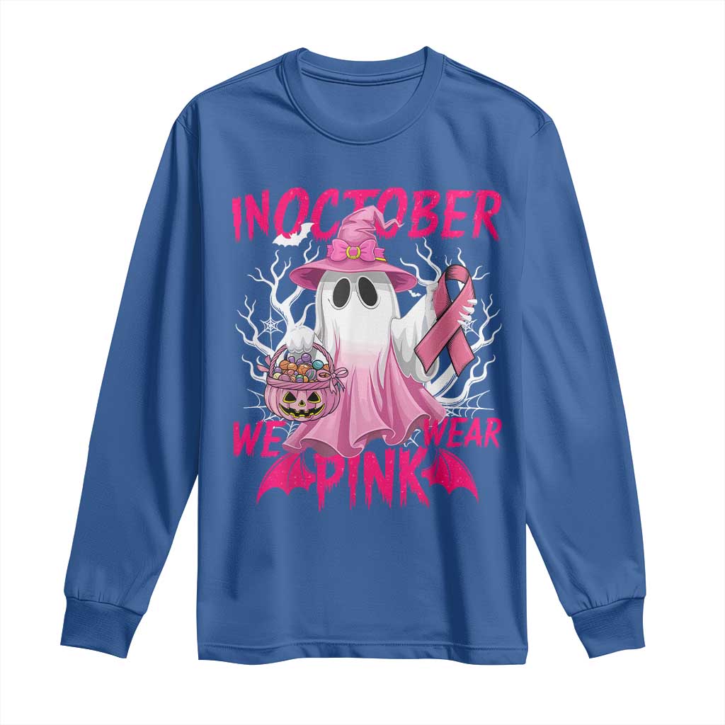 Breast Cancer Support Long Sleeve Shirt In October We Wear Pink Ghost