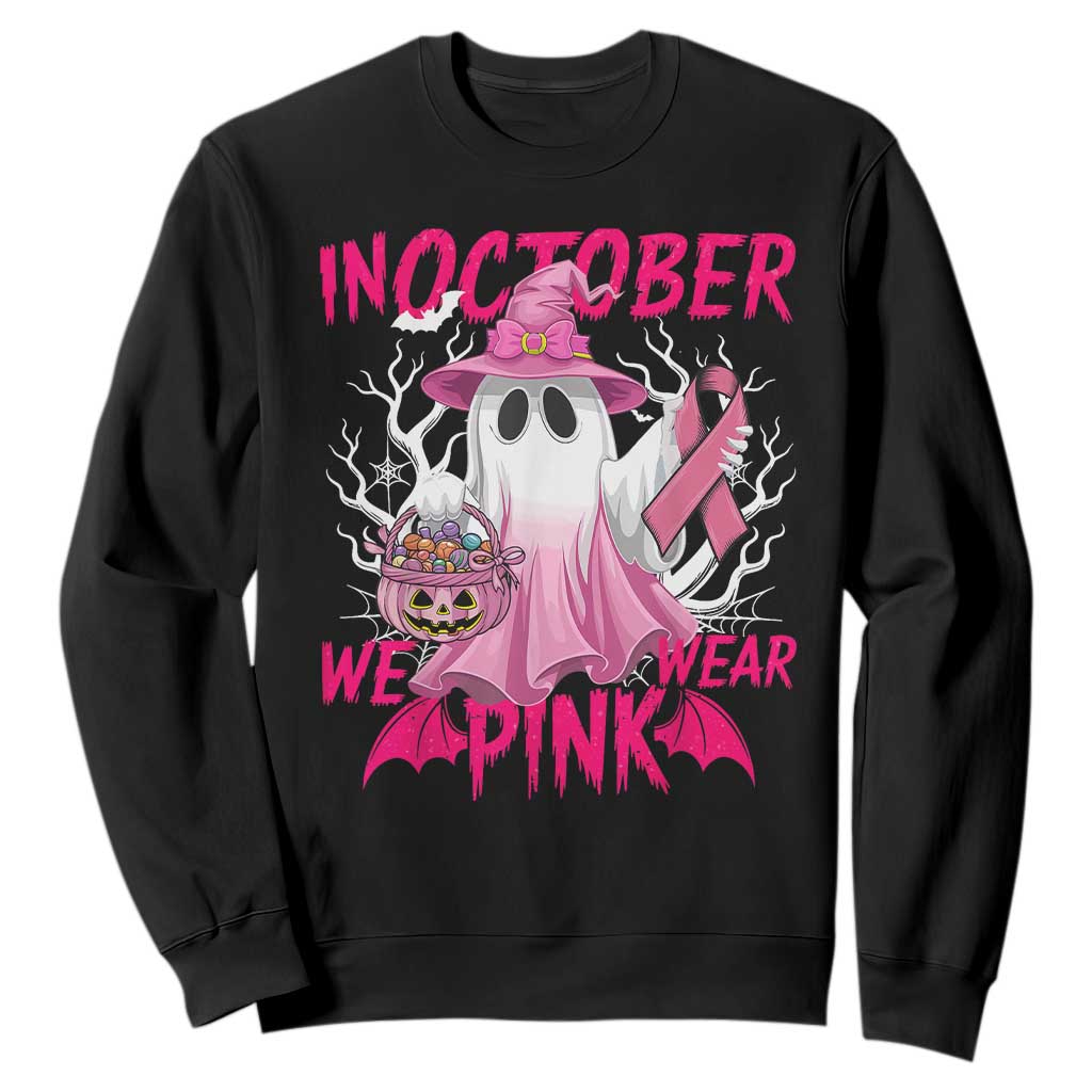 Breast Cancer Support Sweatshirt In October We Wear Pink Ghost