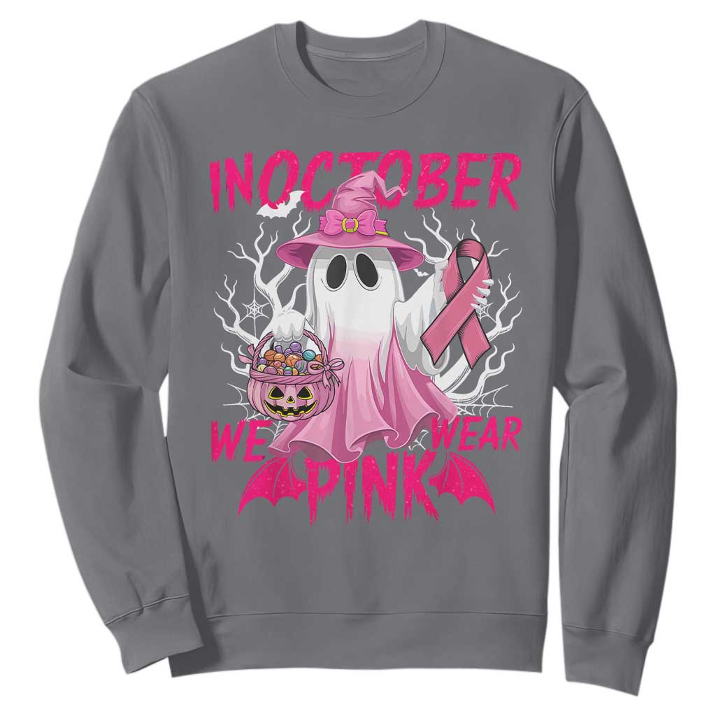 Breast Cancer Support Sweatshirt In October We Wear Pink Ghost