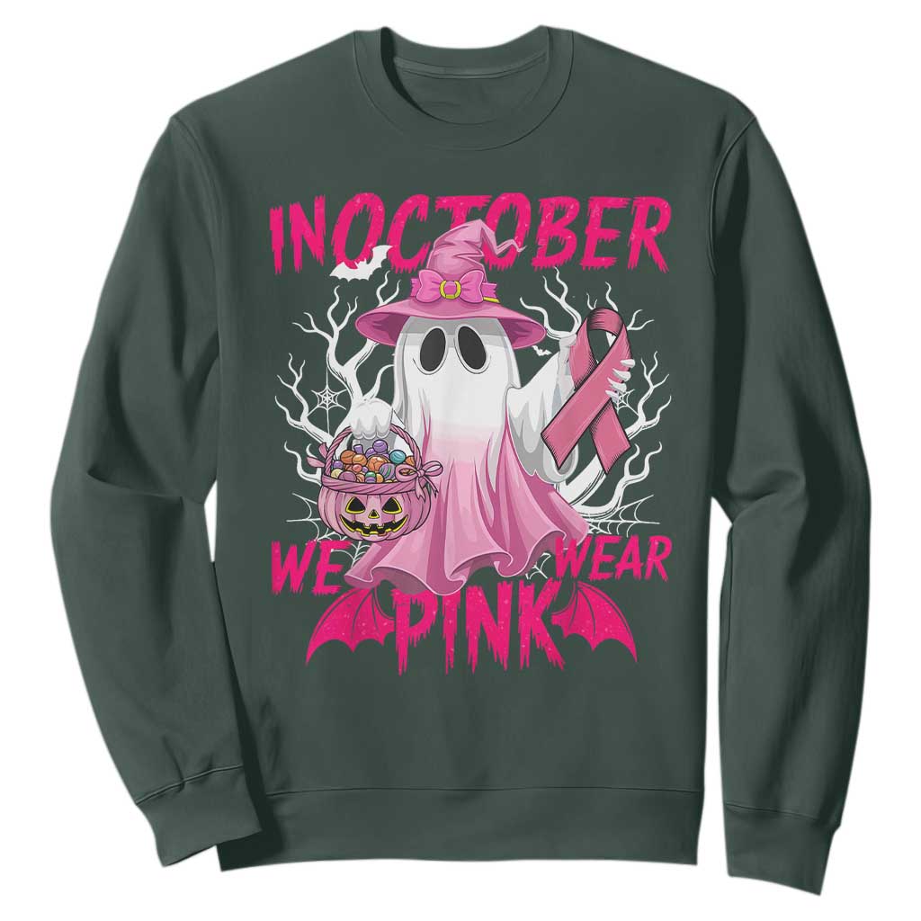Breast Cancer Support Sweatshirt In October We Wear Pink Ghost
