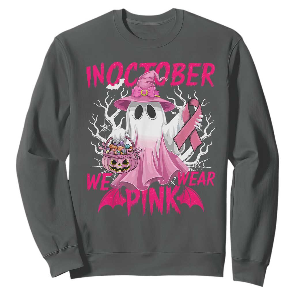 Breast Cancer Support Sweatshirt In October We Wear Pink Ghost