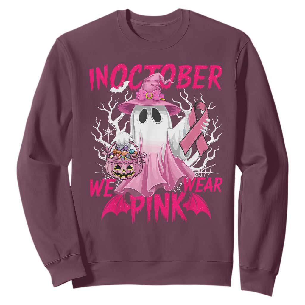 Breast Cancer Support Sweatshirt In October We Wear Pink Ghost