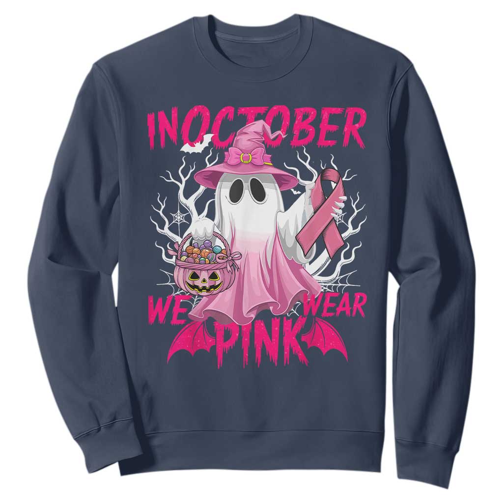 Breast Cancer Support Sweatshirt In October We Wear Pink Ghost