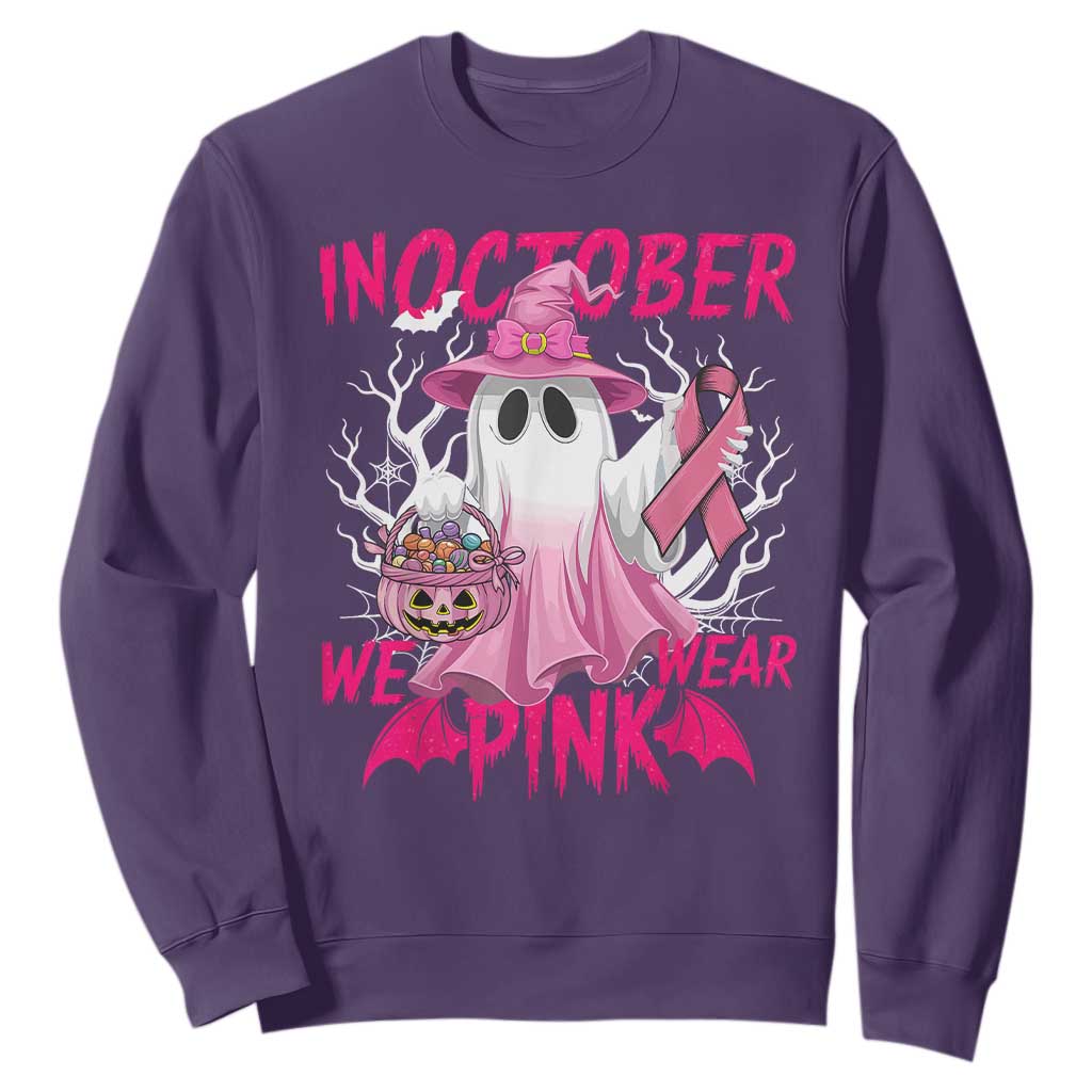 Breast Cancer Support Sweatshirt In October We Wear Pink Ghost