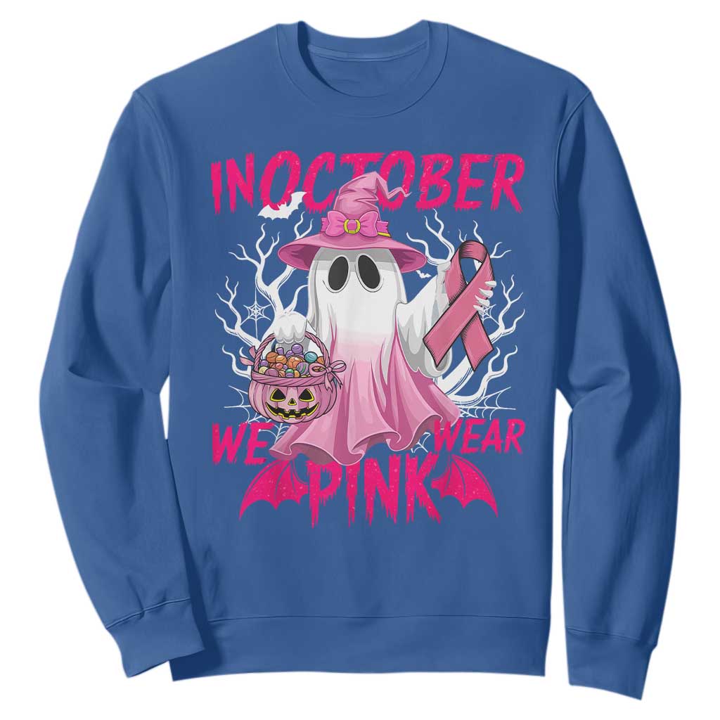 Breast Cancer Support Sweatshirt In October We Wear Pink Ghost