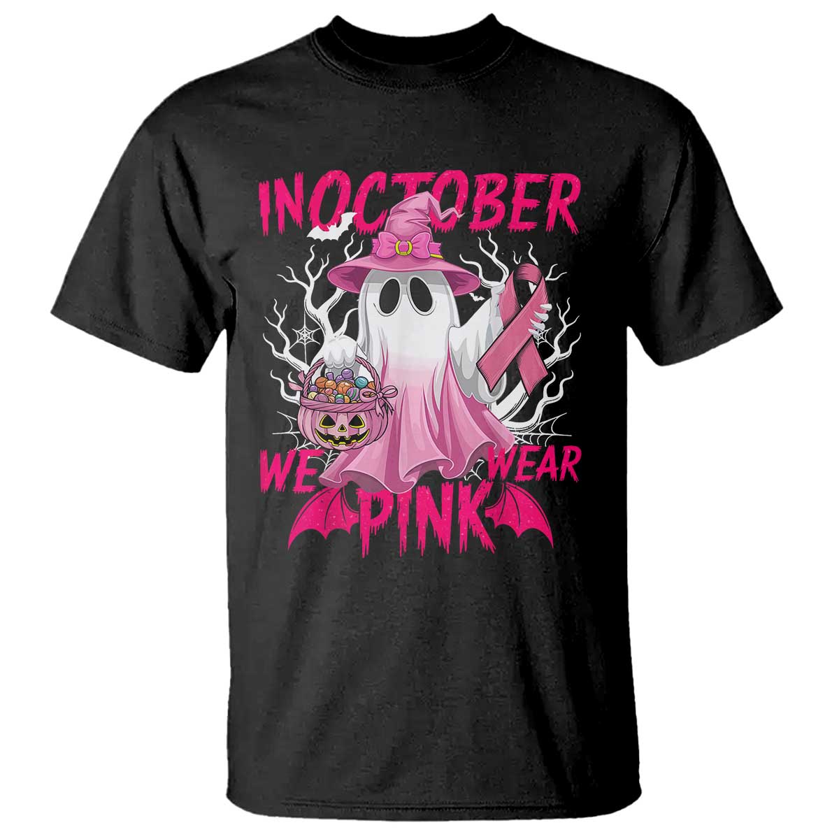 Breast Cancer Support T Shirt In October We Wear Pink Ghost