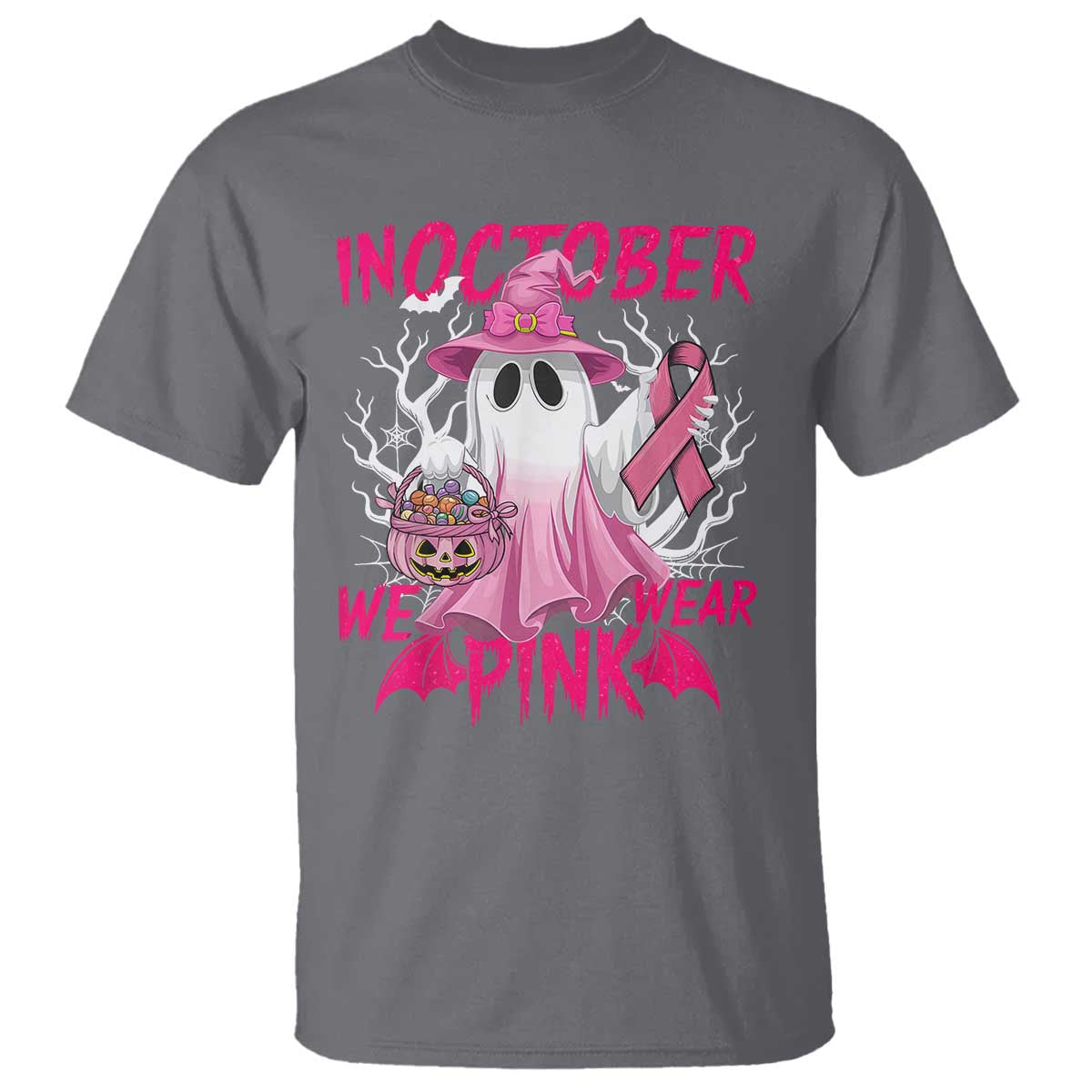 Breast Cancer Support T Shirt In October We Wear Pink Ghost