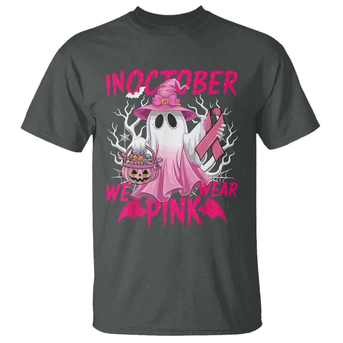 Breast Cancer Support T Shirt In October We Wear Pink Ghost