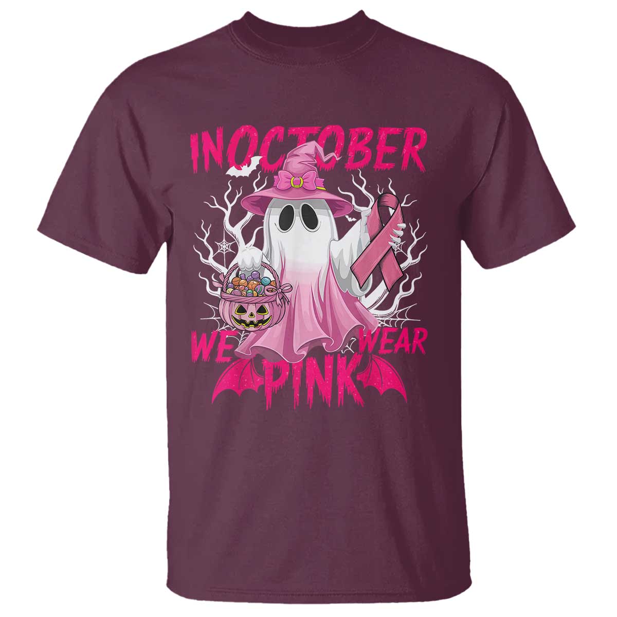 Breast Cancer Support T Shirt In October We Wear Pink Ghost
