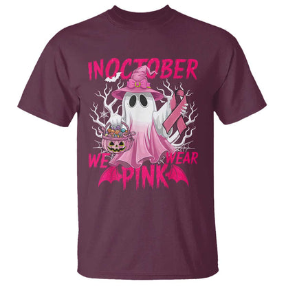 Breast Cancer Support T Shirt In October We Wear Pink Ghost