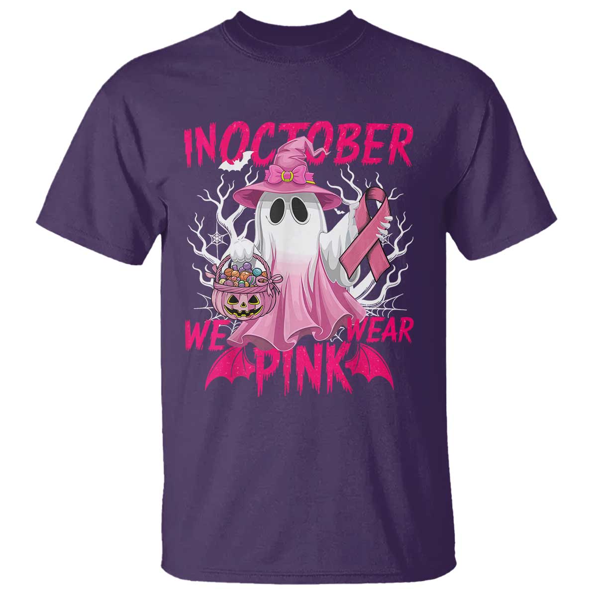 Breast Cancer Support T Shirt In October We Wear Pink Ghost