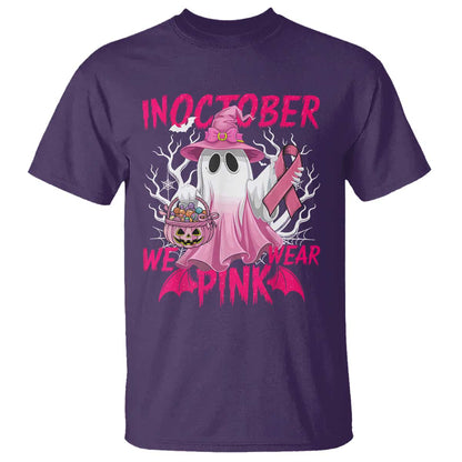 Breast Cancer Support T Shirt In October We Wear Pink Ghost