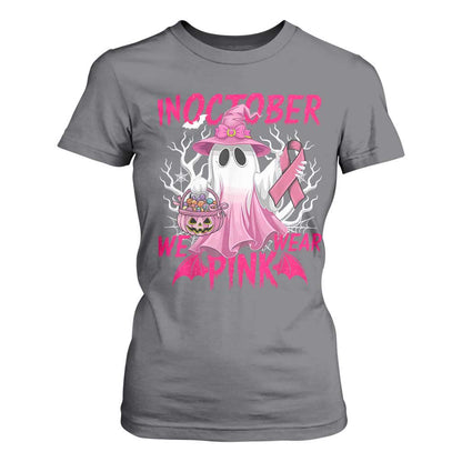 Breast Cancer Support T Shirt For Women In October We Wear Pink Ghost