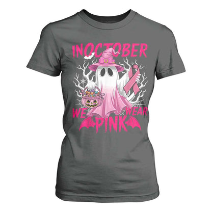 Breast Cancer Support T Shirt For Women In October We Wear Pink Ghost
