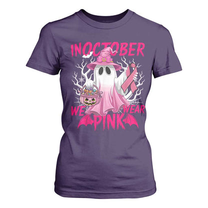 Breast Cancer Support T Shirt For Women In October We Wear Pink Ghost