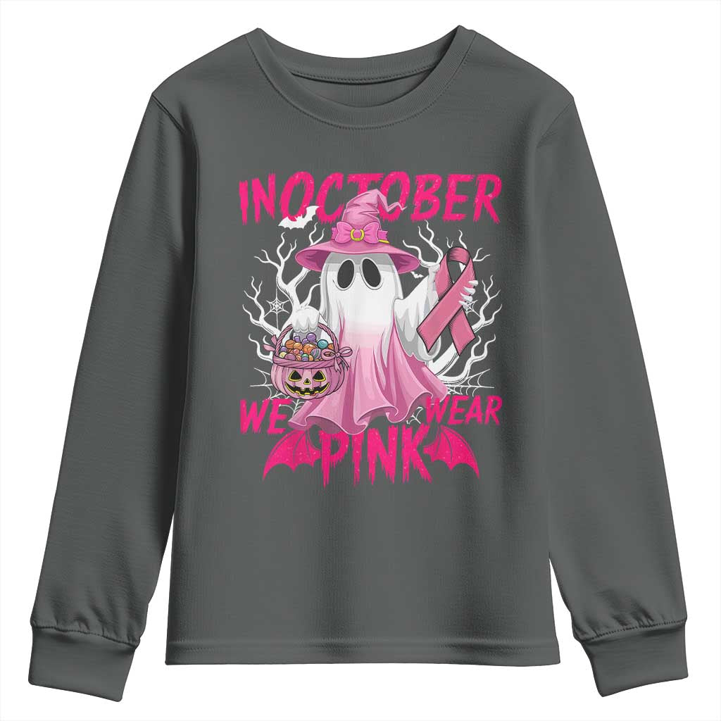 Breast Cancer Support Youth Sweatshirt In October We Wear Pink Ghost