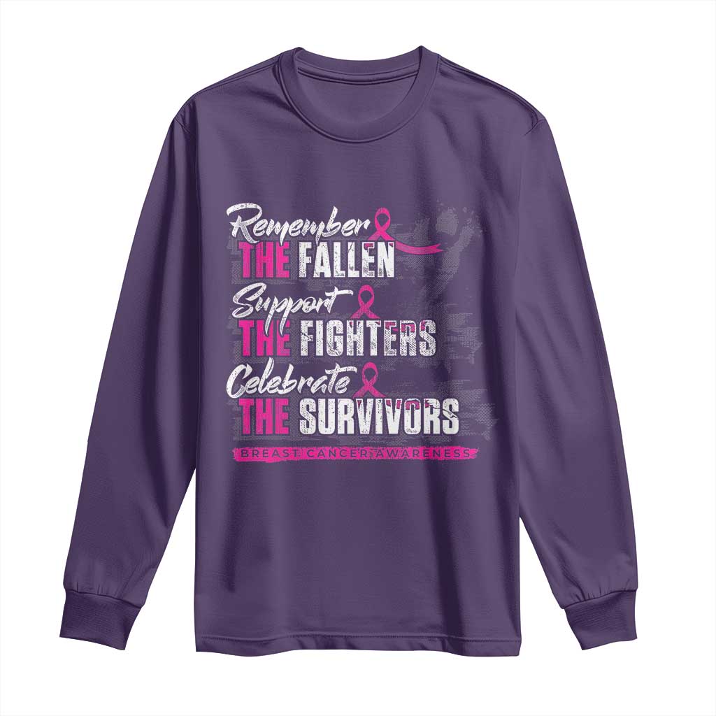 Breast Cancer Support Long Sleeve Shirt Remember The Fallen Support The Fighters