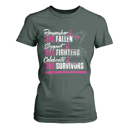 Breast Cancer Support T Shirt For Women Remember The Fallen Support The Fighters