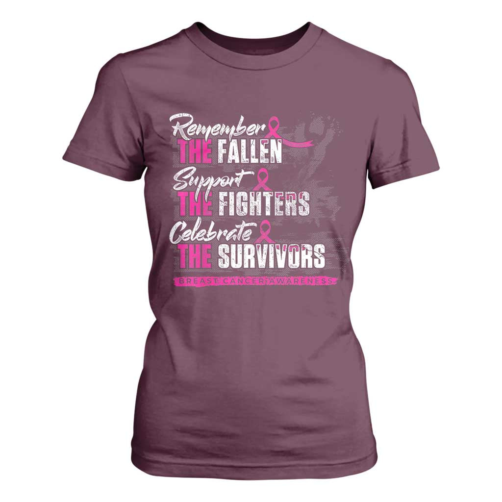 Breast Cancer Support T Shirt For Women Remember The Fallen Support The Fighters