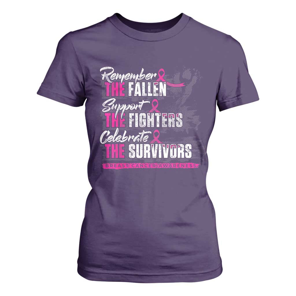 Breast Cancer Support T Shirt For Women Remember The Fallen Support The Fighters