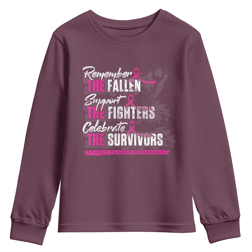Breast Cancer Support Youth Sweatshirt Remember The Fallen Support The Fighters