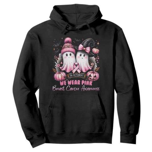 Breast Cancer Support Witch Hoodie In October We Wear Pink Ghost Witch