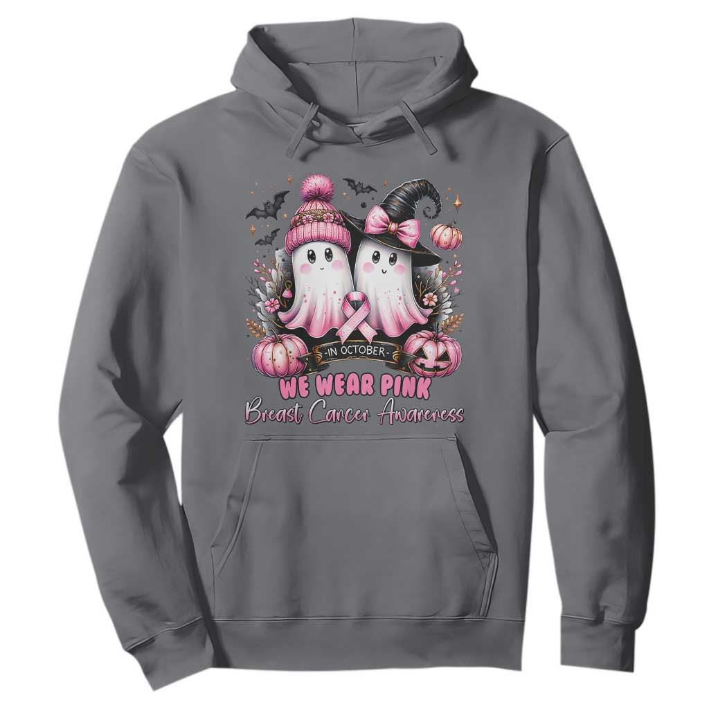 Breast Cancer Support Witch Hoodie In October We Wear Pink Ghost Witch