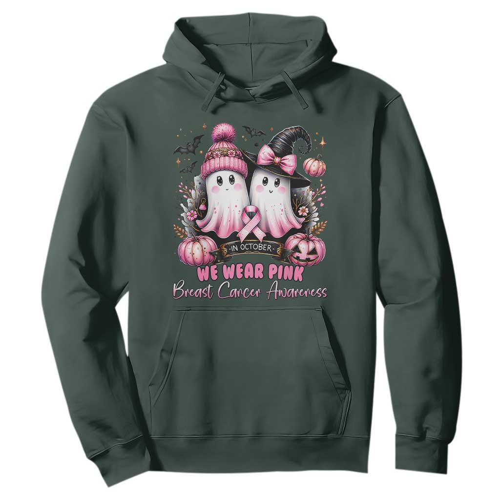 Breast Cancer Support Witch Hoodie In October We Wear Pink Ghost Witch