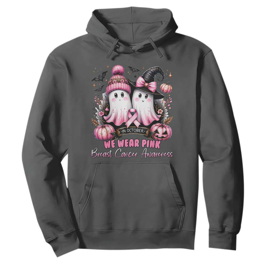 Breast Cancer Support Witch Hoodie In October We Wear Pink Ghost Witch