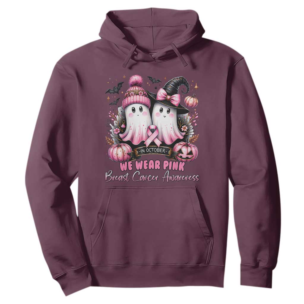 Breast Cancer Support Witch Hoodie In October We Wear Pink Ghost Witch