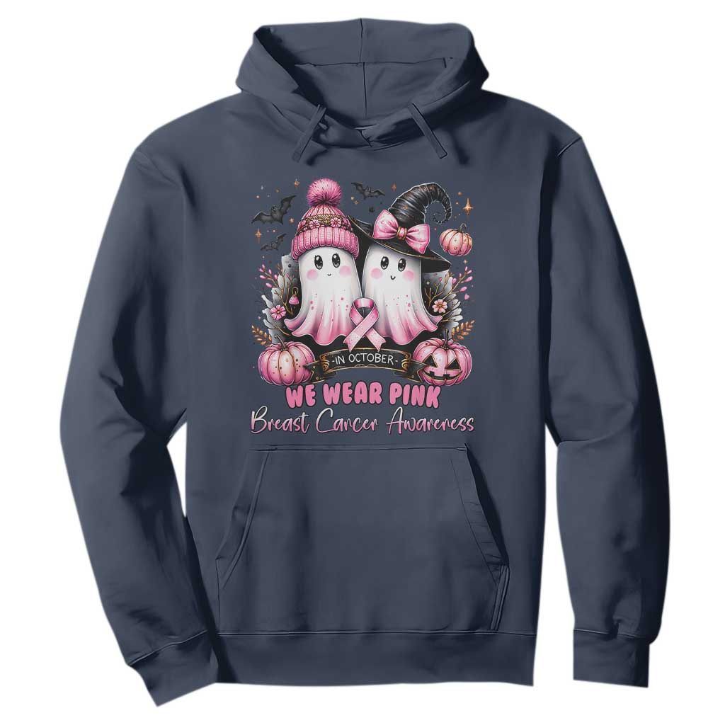 Breast Cancer Support Witch Hoodie In October We Wear Pink Ghost Witch