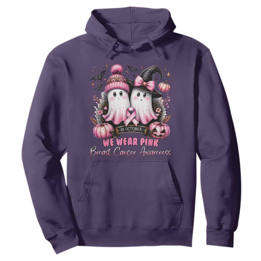 Breast Cancer Support Witch Hoodie In October We Wear Pink Ghost Witch