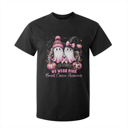 Breast Cancer Support Witch T Shirt For Kid In October We Wear Pink Ghost Witch