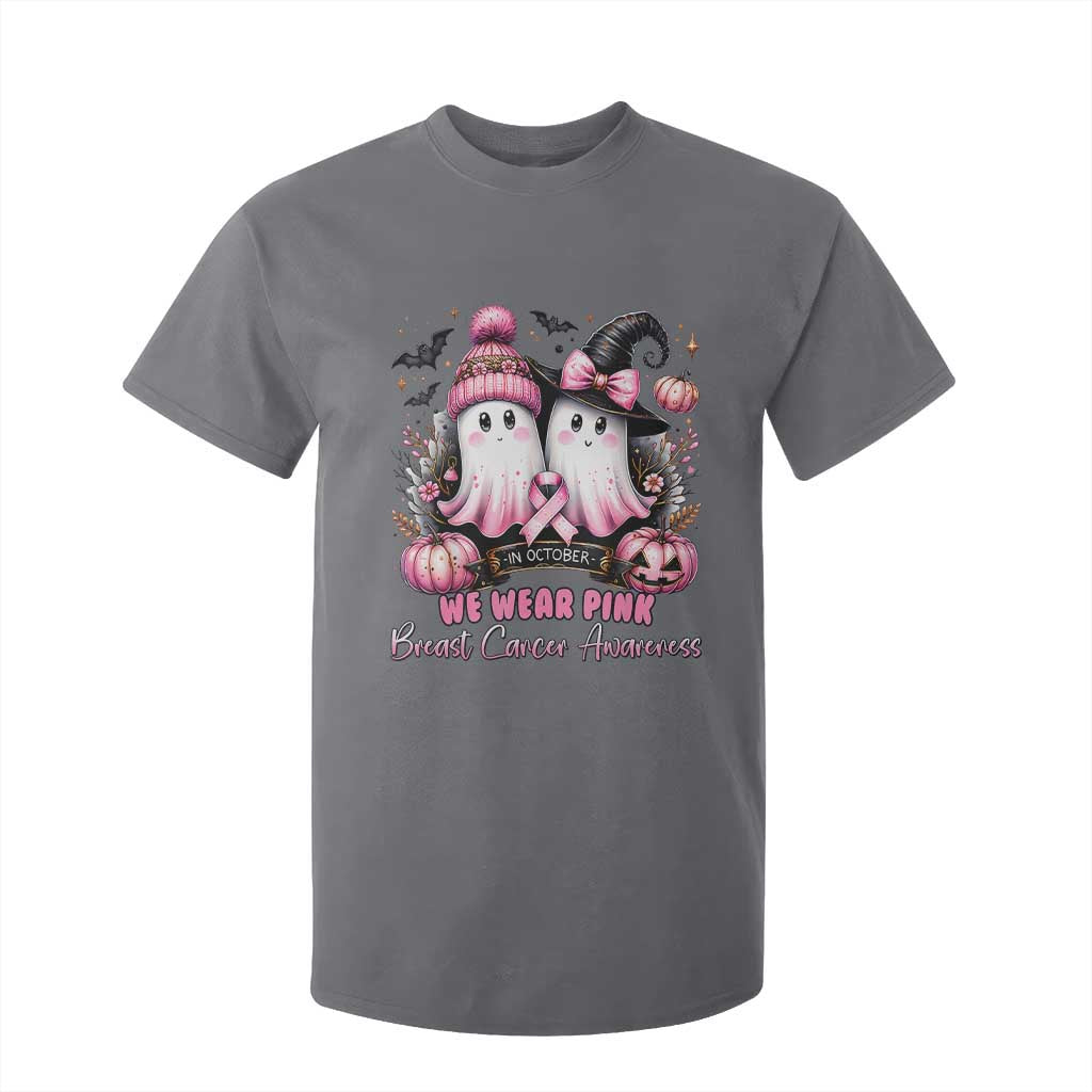 Breast Cancer Support Witch T Shirt For Kid In October We Wear Pink Ghost Witch