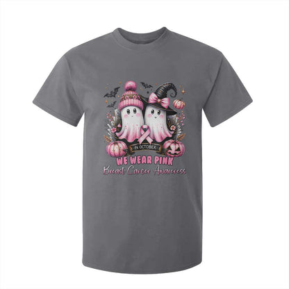 Breast Cancer Support Witch T Shirt For Kid In October We Wear Pink Ghost Witch
