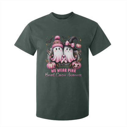 Breast Cancer Support Witch T Shirt For Kid In October We Wear Pink Ghost Witch