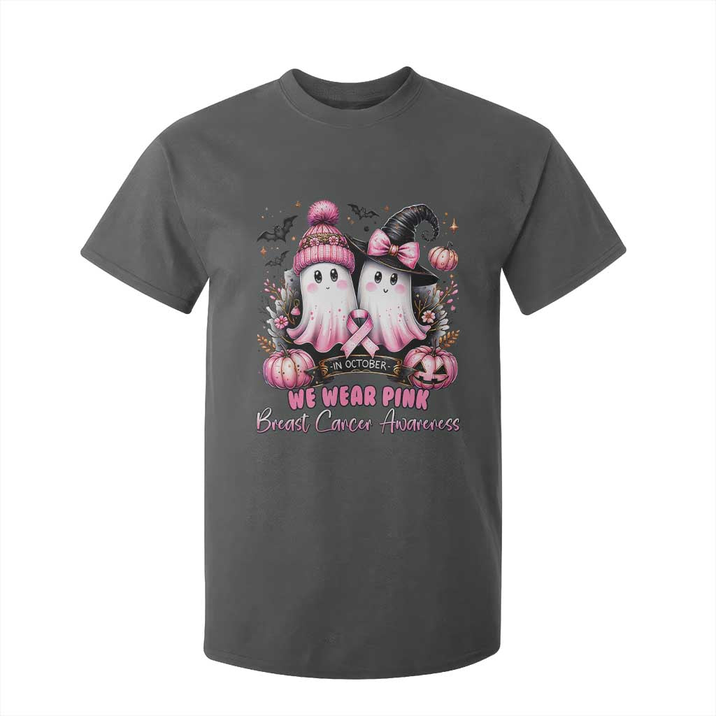 Breast Cancer Support Witch T Shirt For Kid In October We Wear Pink Ghost Witch