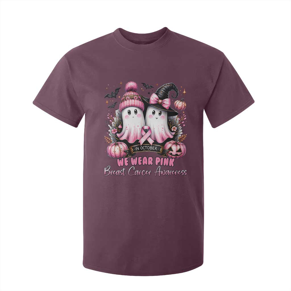 Breast Cancer Support Witch T Shirt For Kid In October We Wear Pink Ghost Witch